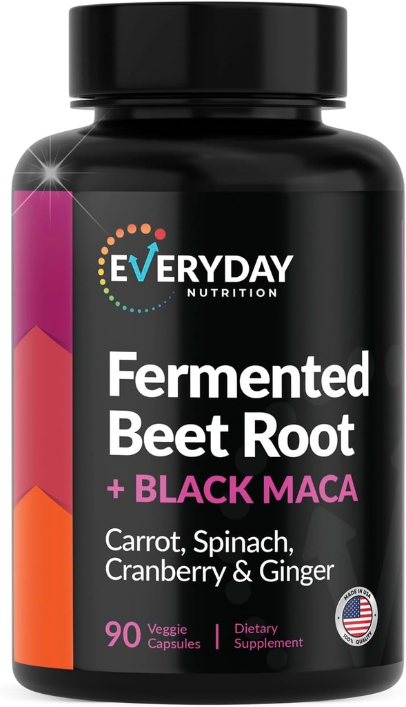 Organic Fermented Beet Root, Black Maca, Carrot, Spinach, Cranberry, Ginger ←Enhanced Global Health for Women & Men TEN Made in USA ← 90 Veggie Capsules
