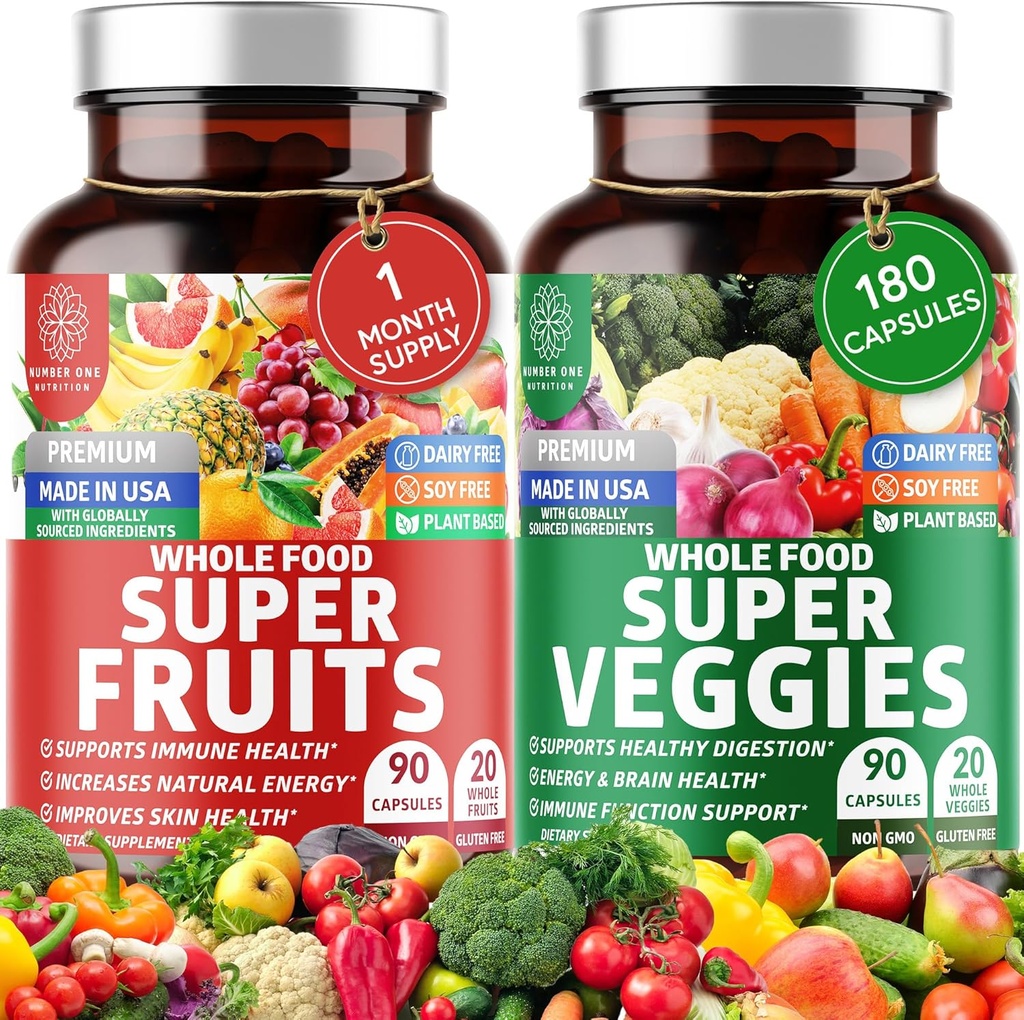 N1N Premium Super Fruits & Veggies Suplemento, 180 Caps, Whole Food & Natural Superfood for Women, Men & Kids - Embalado con Aloe Vera, Vitaminas & Minerals