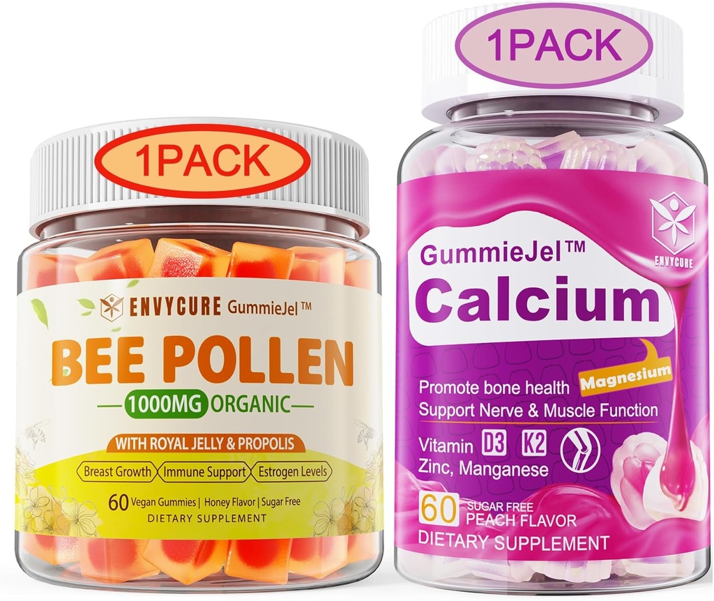Bee Pollen Organic 1000mg 1Pack + Calcio Citrate Gummies 1000mg 1 Pack