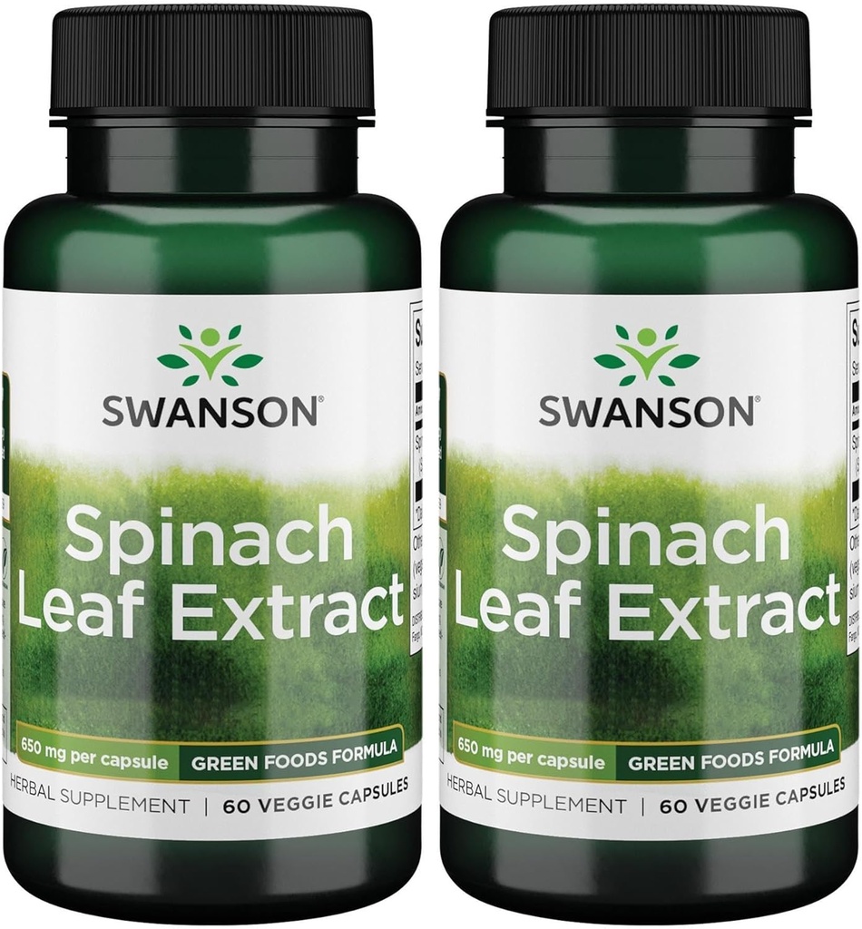 Extracto de la hoja de espinacas Swanson - Suplemento herbal Promoción de la salud general - Green Foods Fórmula w/Beneficial Thylakoids " Chlorophyll - (60 cápsulas de verduras, 650 mg cada uno) (2 Pack)