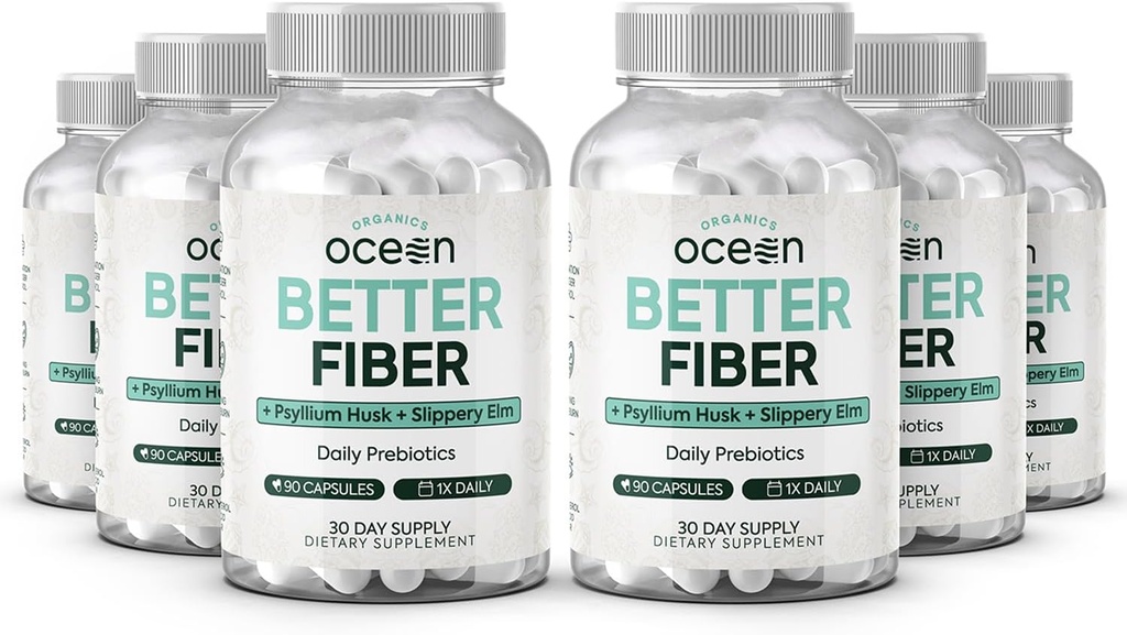 Mejor fibra - Suplemento diario de fibra - Soften Stool for Effortless Bowel Movements - con Psyllium Hulk y Slippery Elm - 6 botellas