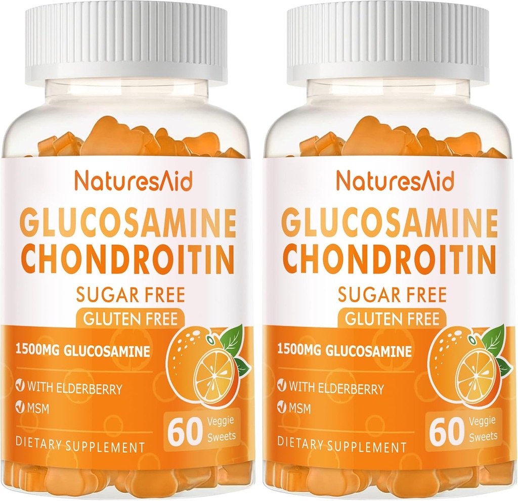 Glucosamine Chondroitin Gummies with MSM & Elderberry Extra Strength - Apoyo conjunto, suplemento de apoyo antioxidante para adultos, hombres y mujeres.(2 paquete)