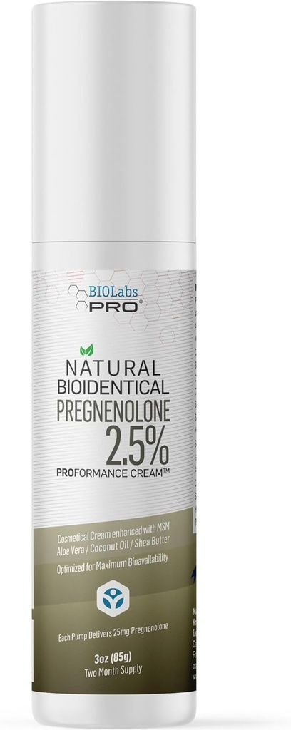 BIOLABS PRO Pregnenolona, All Natural Bioidentical Pregnenolone, 2.5% Maximum Strength, Two-Month Supply (Unscented - 3oz)