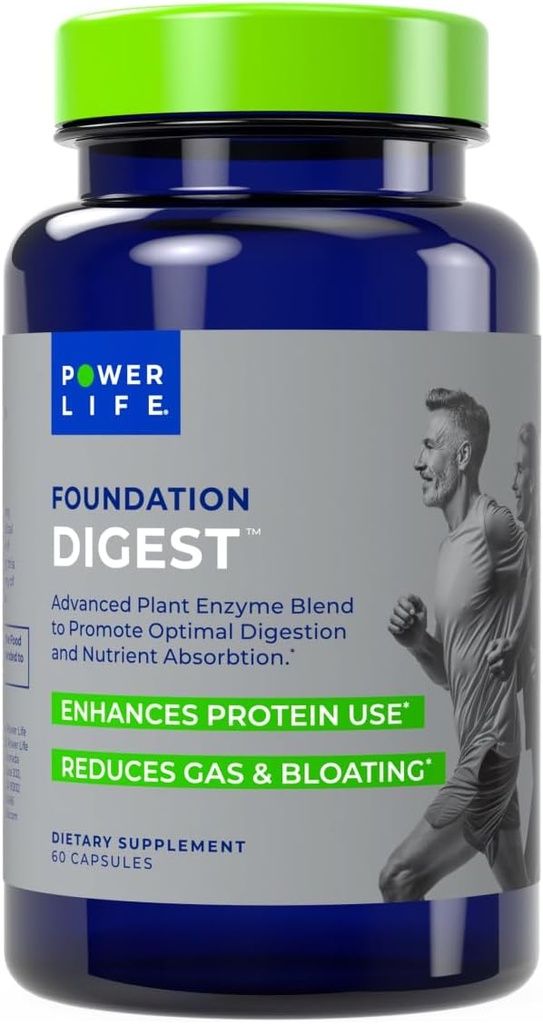 POWERLIFE Foundation Digest Advanced Plant Enzyme Blend to Promote Optimal Digestion and Nutrient Absorption, 60 Count