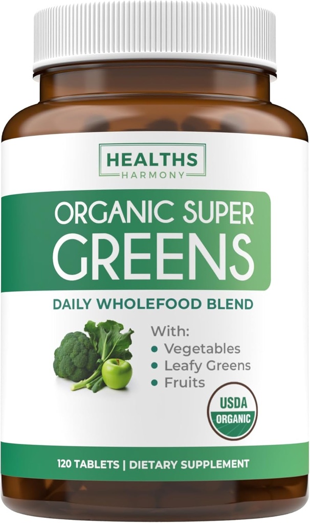 USDA Organic Super Greens Suplemento - Organic Greens Fruits and Vegetable Supplement for Adults with 28 Superfood Complex with Superfruits Roots Herbs & More - Vegan & Non-GMO (hasta 2 meses de suministro)