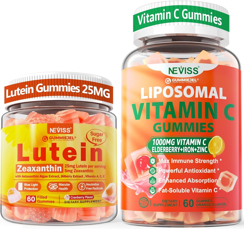 [BRSRAEACCMDROE3O] NEVISS 1Pack Liposomal Vitamina C 1000mg Gummies + 1Pack Lutein Zeaxanthin Suplementos Gummies