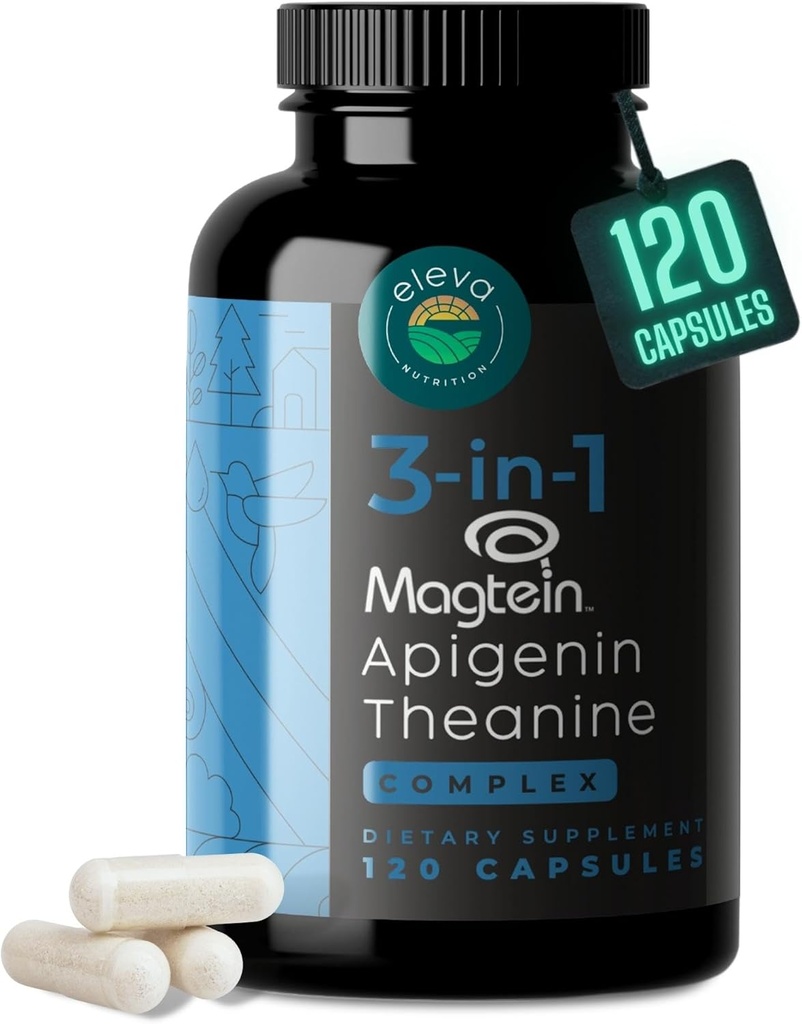 Magnesium Theanine L-Threonate Apigenin Supplement for Sleep Aid-3- in-1 Complex Supplement Support Relaxation- Melatonin-Free Magnesium- Zero Fillers- Gluten Free ' Non-GMO-120 Count Veggie Capsules