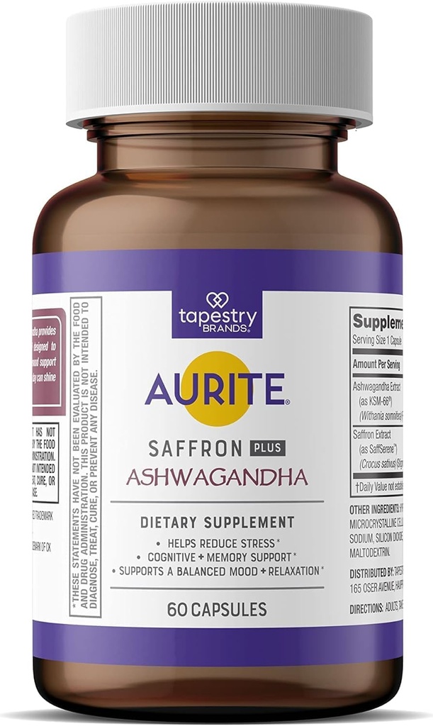 Saffron Supplement tención Stress Management, Herbal Mood Support, Long-Term Memory, for Women & Men. (60 Count (Pack of 1), Saffron + Ashwagandha)