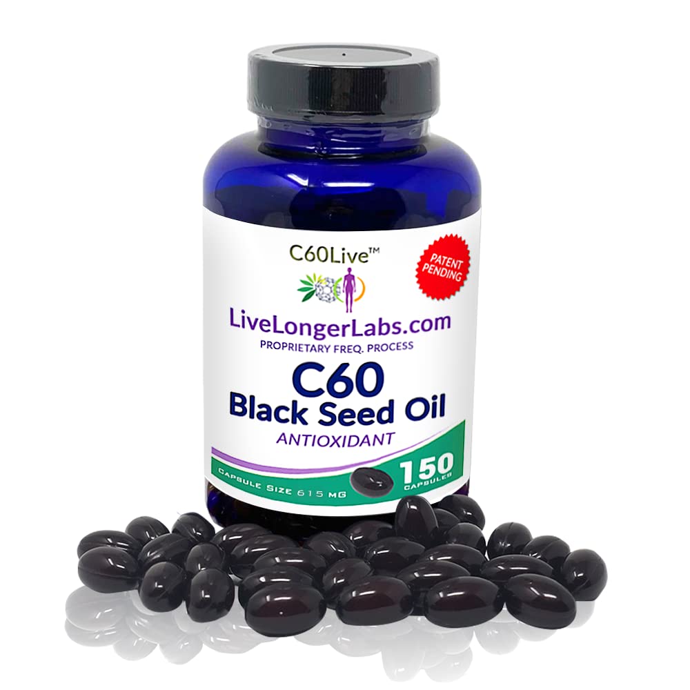 Carbon 60 (Fullerene) with Black Seed Oil - Antioxidant Supplement- All Natural Ingredients - 150 Gel Capsules