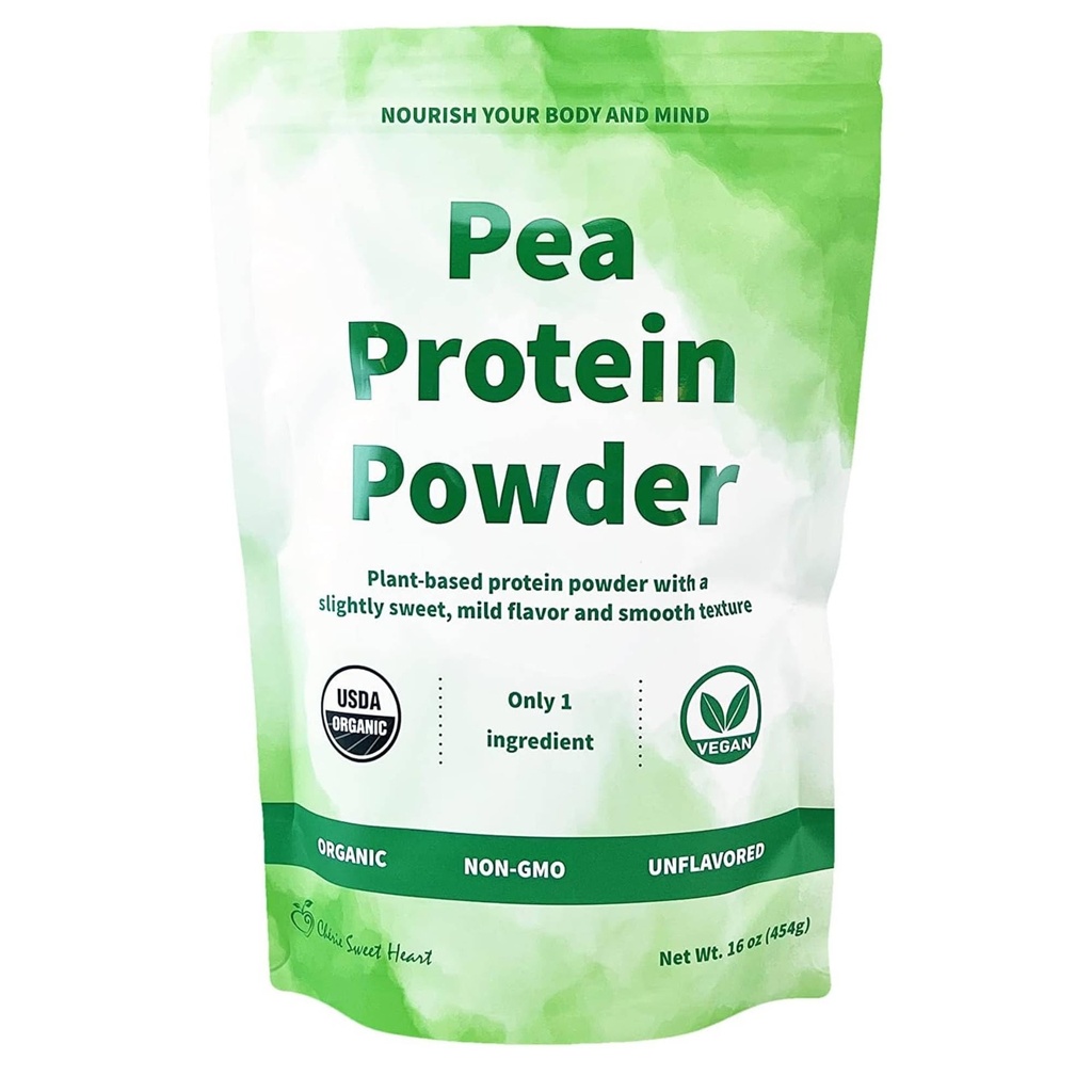 Cherie Sweet Heart Organic Pea Protein Powder 1 lb, 100% Non-GMO, Dairy-Free, Keto-Friendly, Gluten-Free, Soy-Free, Plant-Based Protein