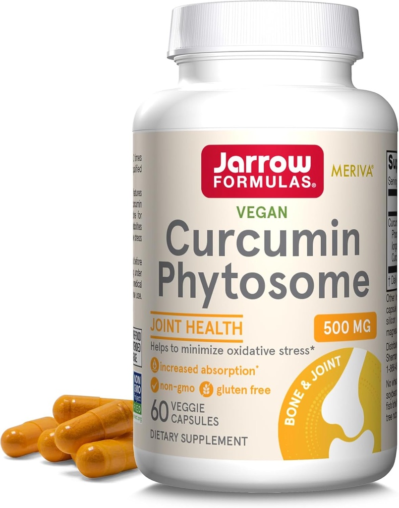Jarrow Formulas Curcumin Phytosome 500 mg - 60 Veggie Capsules - Formulado con Meriva - Suplemento de Apoyo Antioxidante - Salud Conjunta & Apoyo - 60 servicios