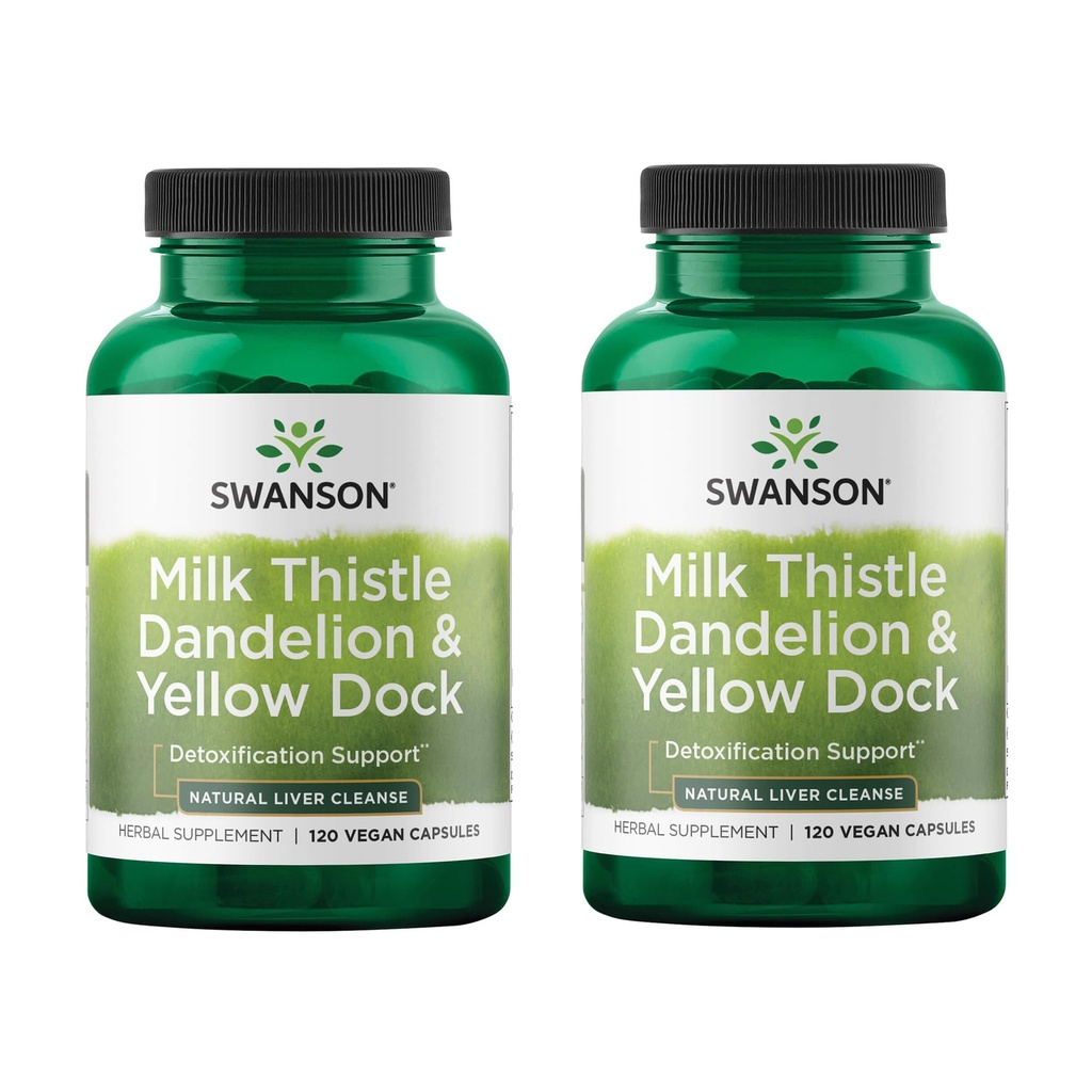 Swanson Milk Thistle, Dandelion & Yellow Dock - Herbal Liver Support Supplement - Natural Supplement Helping to Maintain Overall Health & Wellbeing - (120 Capsules) (2 Pack)
