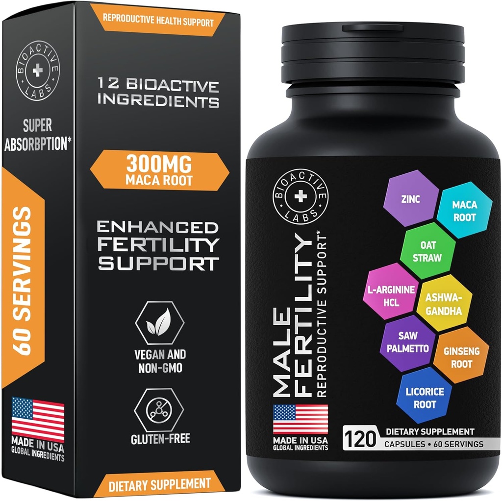 Suplementos de fertilidad para hombres - Zinc, Maca, Ashwagandha, L-Arginine - Male Vitality Conception for him - Count and Motility Pregnancy Aid - Vitaminas y Hombre Fertility Support Suplemento - 120 Pills