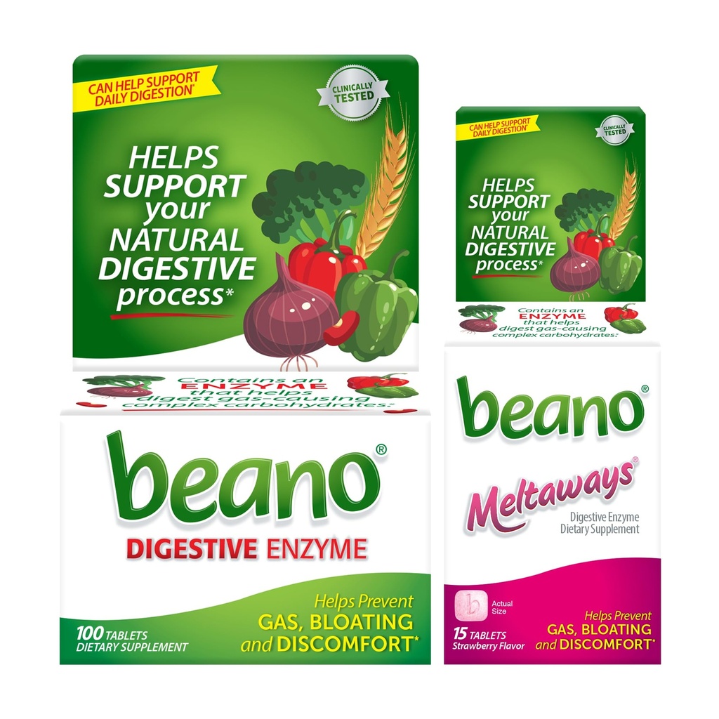 Beano Extra Strength 100ct & beano Strawberry Meltaways 15ct