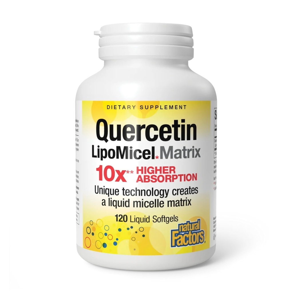 Factores Naturales Quercetina LipoMicel Matrix - Apoyo Salud Inmune &amp; Salud Capillar - Antioxidante Apoyo Suplemento con Quercetina Altamente Absorbable - 120 Softgels (120 Servimientos)