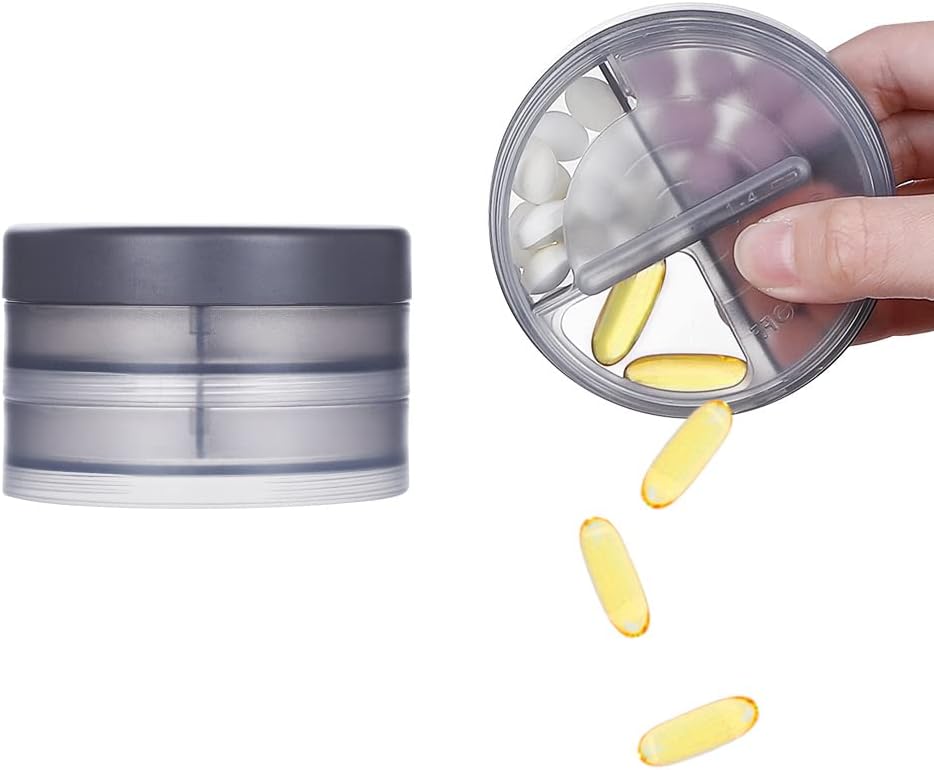 2 Layers Pill Case, KIGI Organizador diario de píldoras con 8 platos 1 día 4 veces Caja de píldoras portátiles de vitamina Organizer para viajes (Gray 3.1-2Inch)