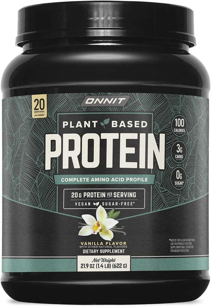 ONNIT Polvo de proteínas de base vegetal, sabor de vainilla, 20g Proteína por ser, suplemento dietético vegano y lácteo con 20 servidos por tubo, 21.9 oz