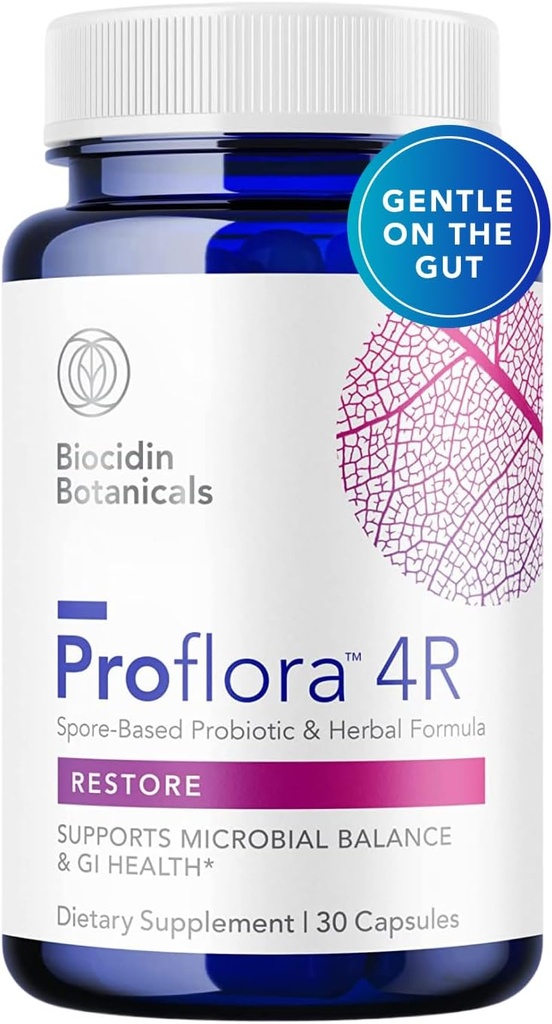 Biocidin Proflora Probiótico 4R Spore - Probióticos de Salud Digestiva para Hombres de Mujer - Bacillus investigado clínicamente Strains " Aloe orgánico, Marshmallow Root for Gut Support (30 cápsulas Vegan)