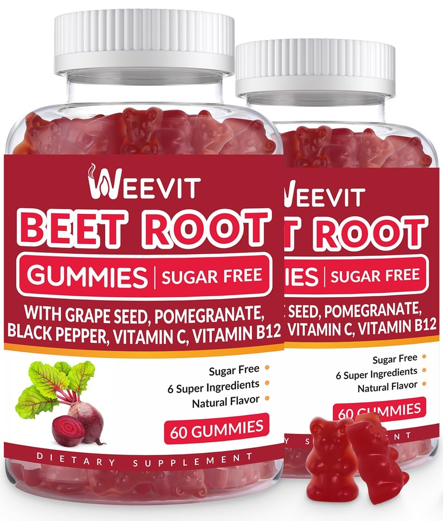 Beet Root Gummies, Nitric Oxide Suplemento para Hombre Mujeres ← Orgánica Beet Gummy con semillas de uva, granada, pimienta negra, vitamina C, B12