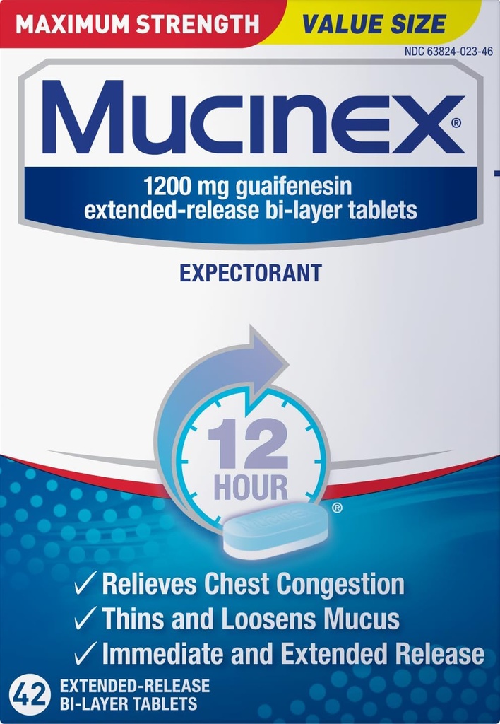 Mucinex 12 horas Máximo esfuerzo Tablas de liberación extendida, 42 Tabletas