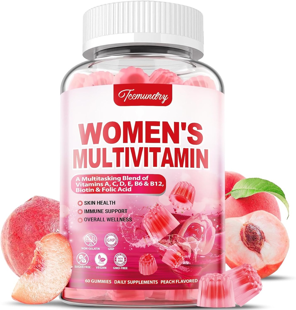 Mujeres Gummies multivitamínicas - Azúcar Multivitamina gratis para Mujeres con Vitaminas A, C, D, E, Niacina, Folate, B6 & B12, Hierro, Calcio, Zinc - Multi vitaminas & minerales para la piel, el cabello, la energía & inmunológico
