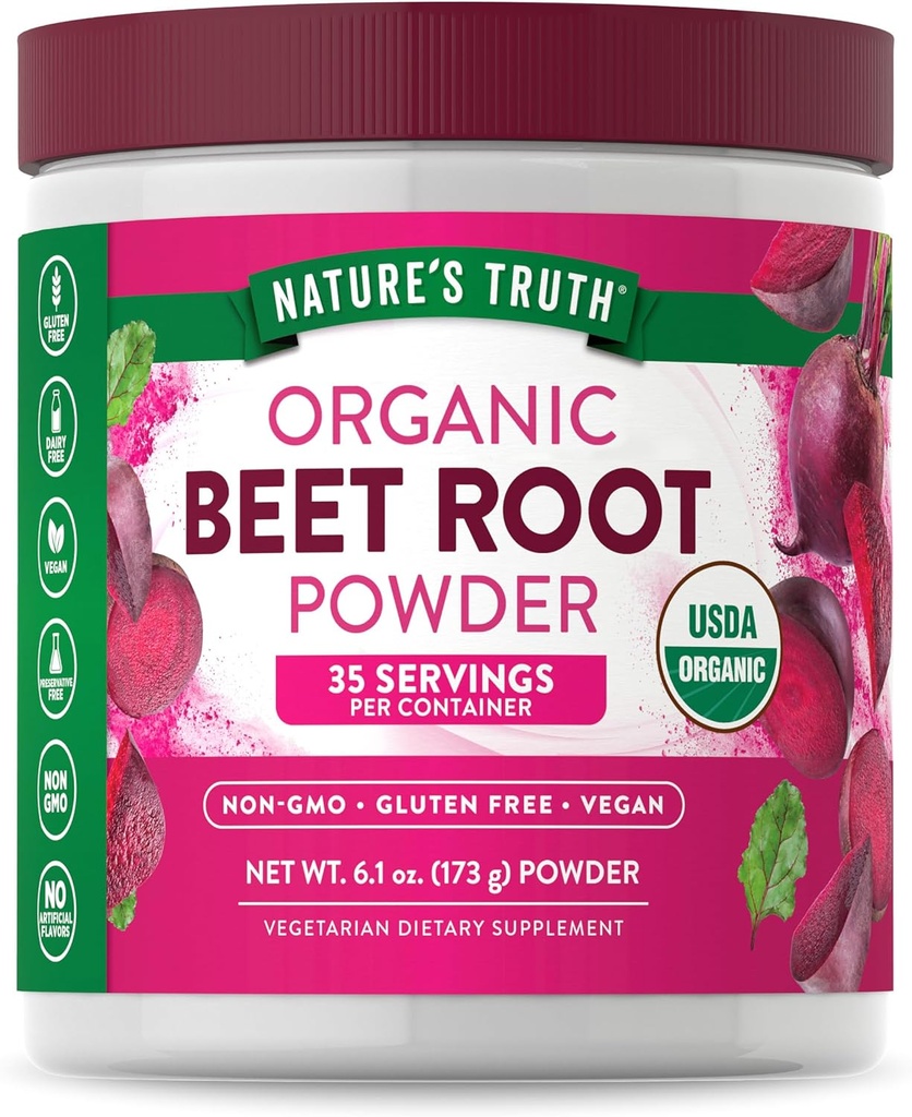Verdad de la naturaleza Orgánica Beet Root Powder TEN 6.1 oz ANTE Vegan, No GMO & Gluten Suplemento Gratis