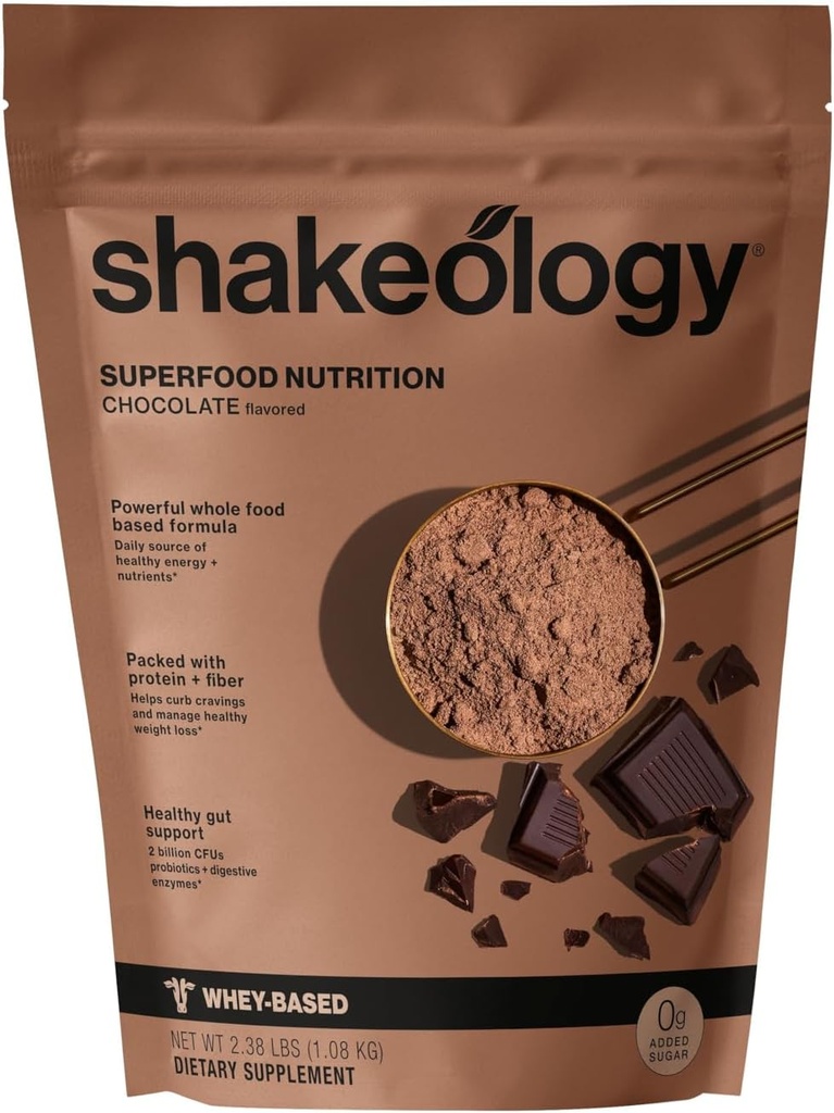 Shakeology 0g Añadido Sugar Whey Protein Powder Blend, Gluten-Free Shake with Vitamins and Minerals – Helps Support Healthy Weight Loss, Lean Muscle, Gut Health – Chocolate, 30 Servings