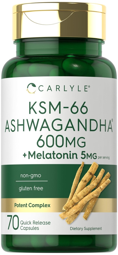 Carlyle KSM-66 Ashwagandha Capsules 600mg Silencio 70 Conde Silencio con Melatonin 5mg Silencioso Complejo Potente Silencioso No GMO, Gluten Free