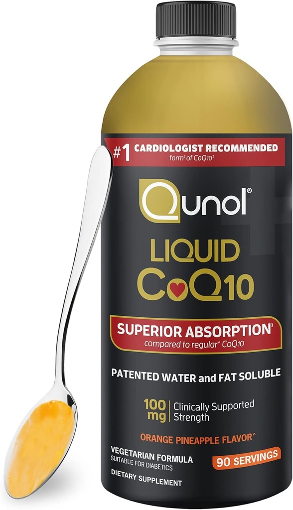 Qunol CoQ10 Suplemento líquido 100 mg, Absorción superior, Forma natural de Coenzima Q10, Antioxidante para la salud del corazón, Piña naranja Sabored, 90 Servimientos, 30.4 oz Botella