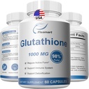 Glutathione Suplemento 98%+ Altamente purificado y biodisponible - Cuidado de la piel " Detoxificación L-Glutathione 1000mg Immune " Liver Support - Made in The USA 60 Capsules