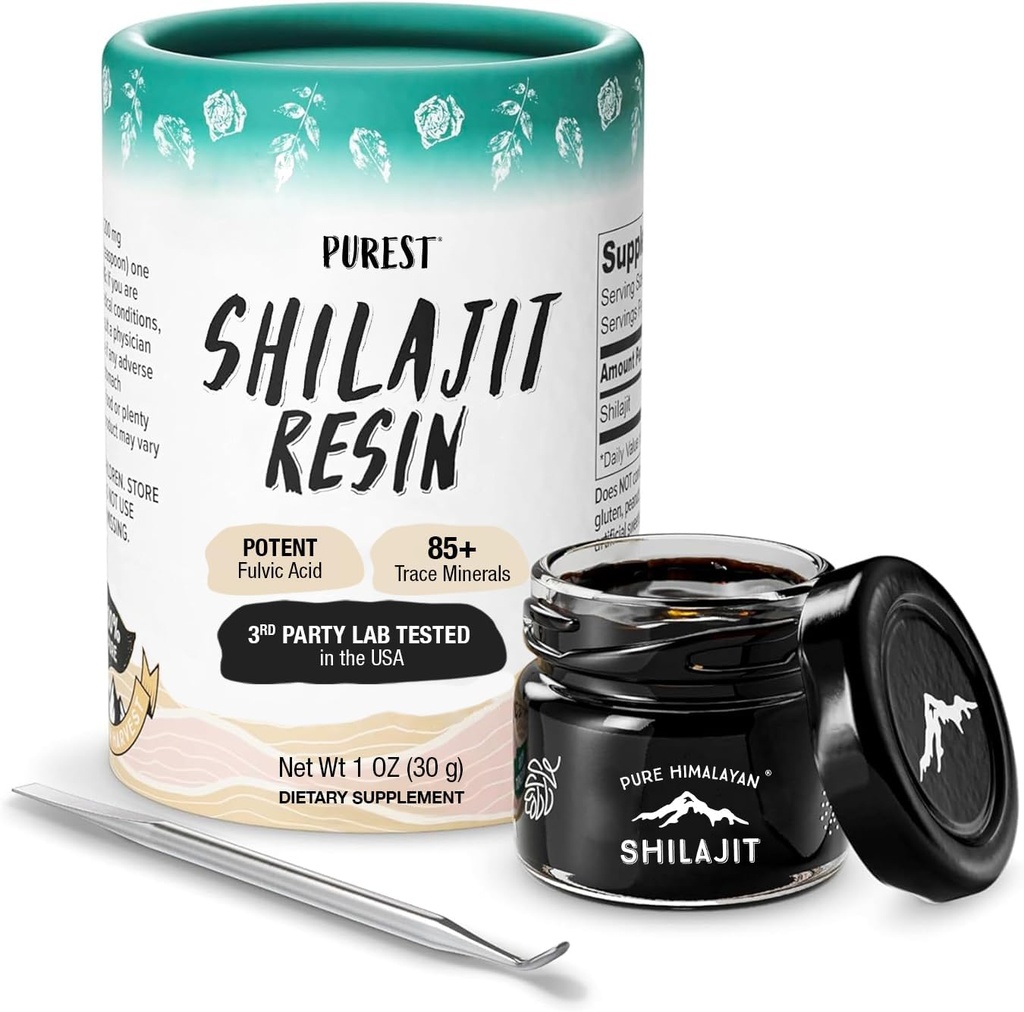 Puro Himalayan Shilajit, Alta Potencia Nutricional, Grado A Shilajit Resin con 85+ Minerales de Traza Derivada Planta y Ácido Fulvico, Energía & Inmune Suport para Hombres y Mujeres, 3er Partido Laboratorio de EE.UU. Testado (30g)