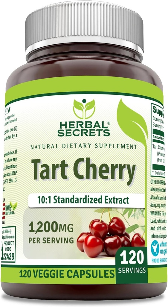 Herbal Secrets Tart Cherry 10:1 Standardized Extract Supplement TEN 1200 Mg Por Serving TEN 120 Veggie Capsules ← Non-GMO Silencio Gluten Gratis Silencio Made in USA (1 Pack, 120 Cuenta)
