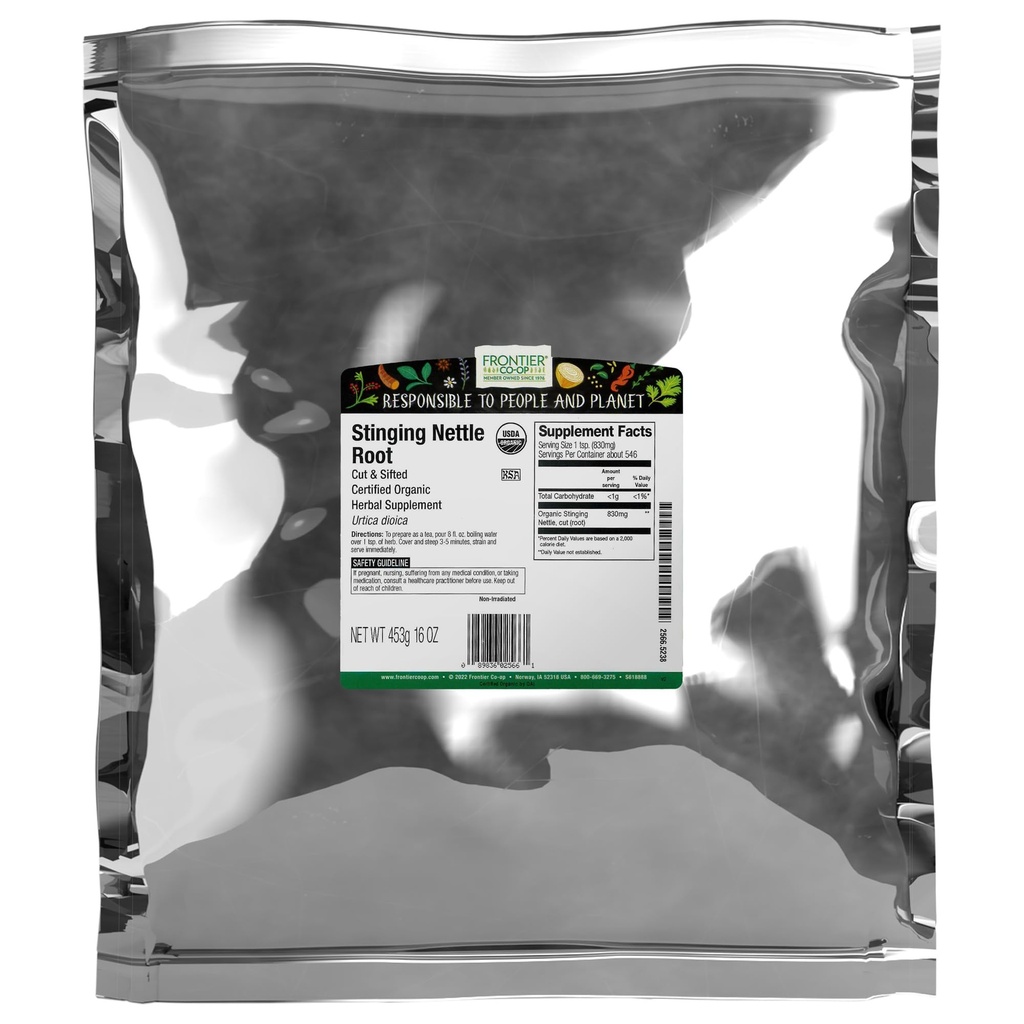 Frontier Co-op Organic Stinging Nettle Root, Cut and Sifted, Kosher | 16 Ounce (Pack of 1)