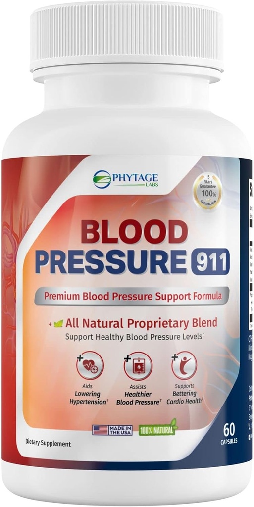 Presión arterial 911 Suplemento Premium - Píldoras de soporte BP. 60 cápsulas