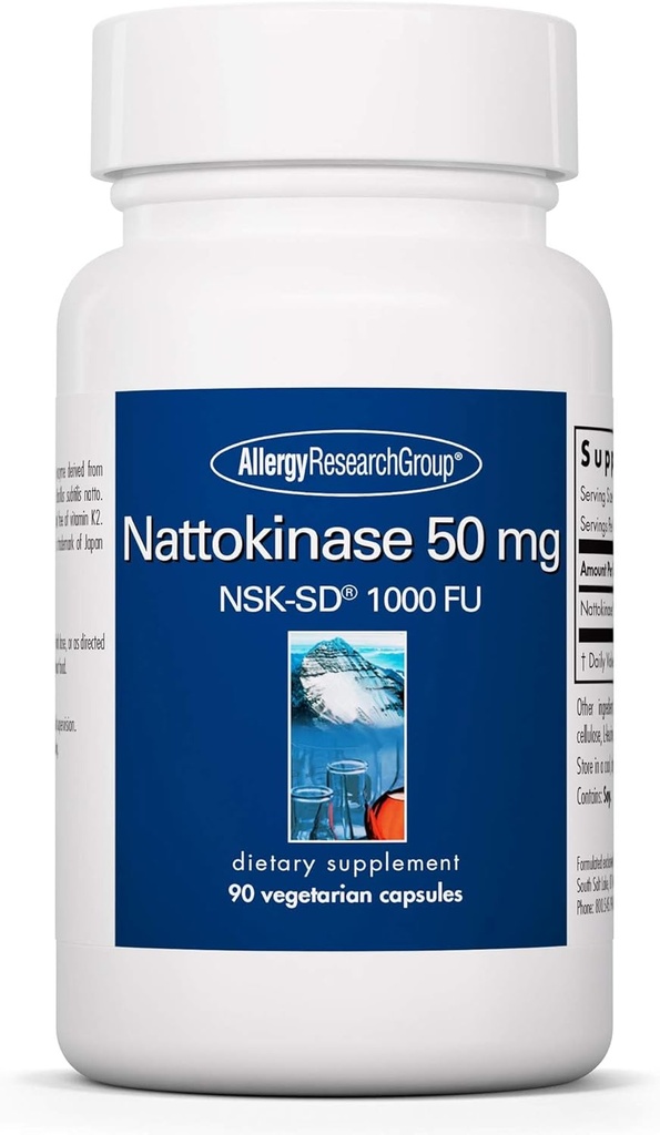 Allergy Research Group Nattokinase 50mg Suplemento - Purified and Encapsulated Nattokinase, Derived from Natto, Vegetarian Capsules - 90 Conde