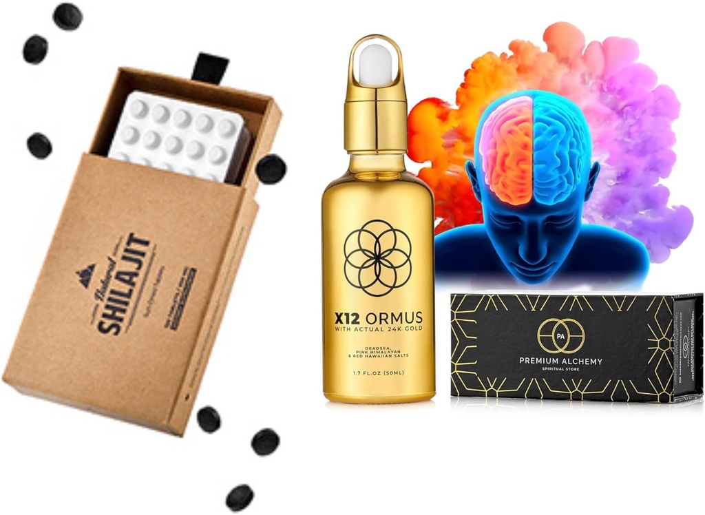 Ormus Monoatomic Gold Concentrate (HIGH Potency x12) - 1.7 fl. oz (50 ml) & Natural SHILAJIT Tablets - 120 Conde, Sun Dried 100% puro Shilajit para Hombres & Mujeres