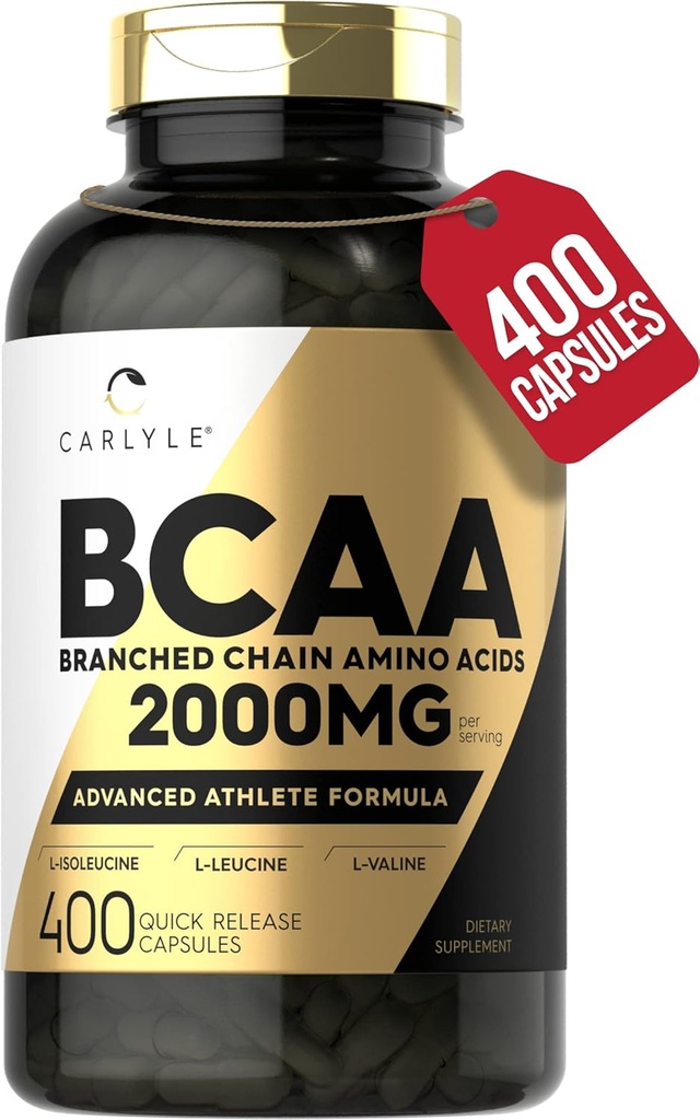 Carlyle BCAA Cápsulas Ø 2000mg ANTE 400 Píldoras de Polvos TENIDO Aminoácidos Suplemento Blend Silencio para Mujeres y Hombres TENIDO con L-Isoleucine, L-Leucine, L-Valine ANTE NO GMO Y Gluten Gratis