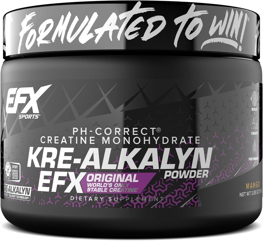 EFX Sports Kre-Alkalyn EFX Powder ← pH Correct Creatine Monohydrate Powder Suplemento ¦ Strength, Muscle Growth & Performance ← 55 Servings (Mango)