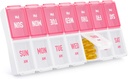 Organizador semanal de píldoras 2 veces al día, caja de plumas elegantes 7 días PM con grandes compartimientos, caja de píldoras fácil de usar, contenedor de píldoras libre de BPA para vitaminas, aceites de pescado, suplementos, medicinas, rosa