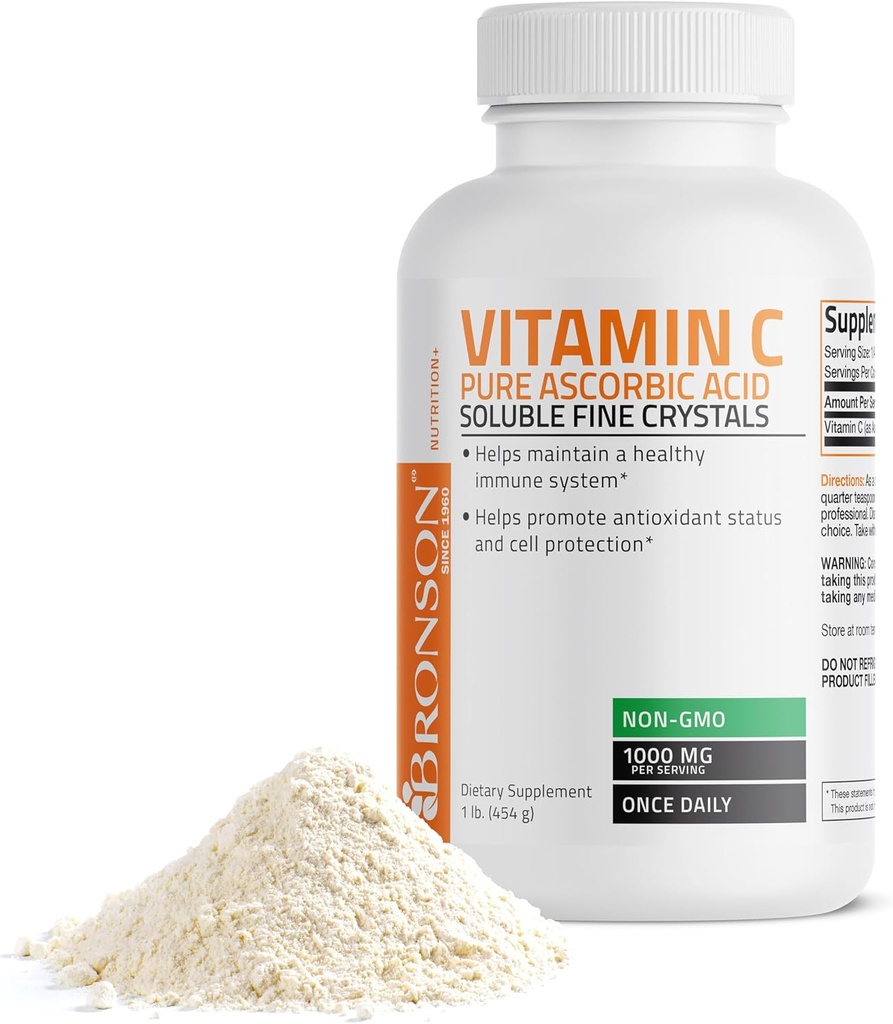 Vitamina C Polvo Puro ácido acúbico Soluble fino no cristales GMO – promueve el sistema de inmunológico saludable y la protección celular – poderoso antioxidante - 1 libra (16 onzas)