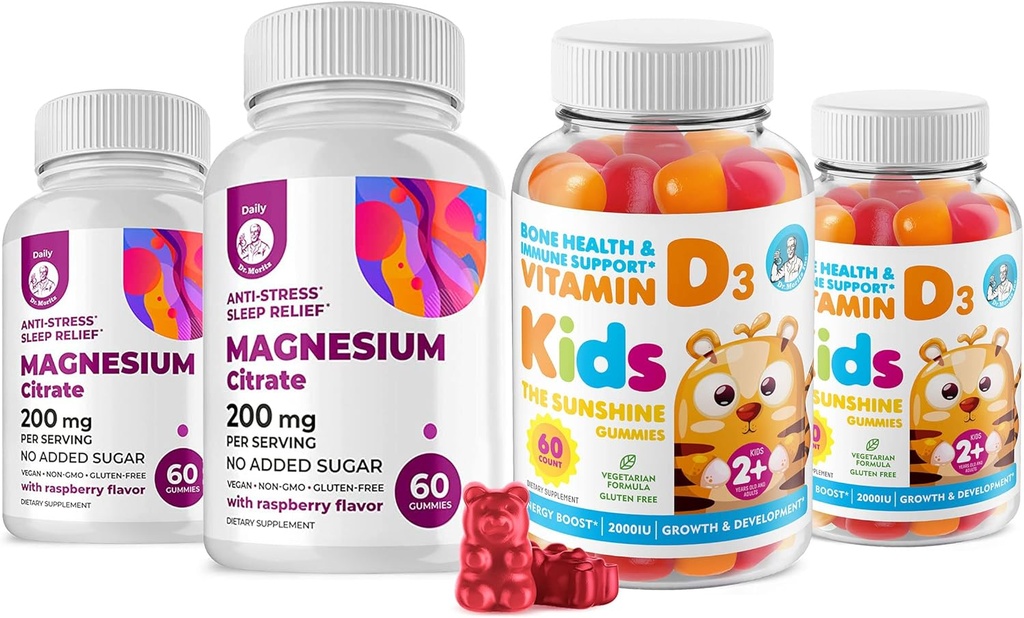 Vitamina D Gummies para niños pequeños Adultos 2000 UI y Magnesio Gummies - Vitamina Natural D3 Suplementos 1000IU - Vegetariano Gelatin-Free Immune Apoyo con Magnesium Calm Chews para niños afectadosAdults