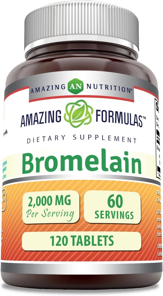 Fórmulas asombrosas Bromelain Suplemento Silencio 2000 Mg Por Serving Silencio 120 Tablets ¦ Non-GMO TEN Gluten Free TEN Made in USA