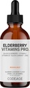 Codeage Elderberry Vitamins Pro - Organic Black Elderberry Liquid Drops - Vitamina C, D3, Zinc, Black Currant - Suministro de 2 meses - Black Sambucus Liquid - Suplemento para Adultos & Niños - 4 fl oz