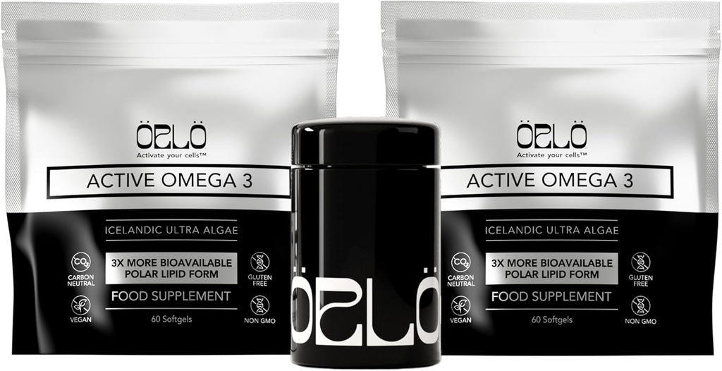 Orlo Omega 3 – Vegan Omega-3 Suplemento (EPA ' DHA) – Extra Strength Fish Oil & Krill Alternativa de Algae Oil (120 Mini Burpless Softgels Kit)