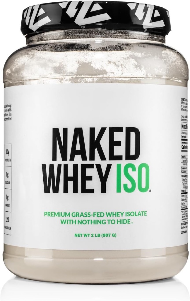NAKED Whey Isolate Protein - Sólo 2 Ingredientes, 30g Grass-Fed Protein, Zero Carb, Unflavored, Undenatured, Non-GMO, No Soy, Sin gluten, No Preservatives - 28 Servicios