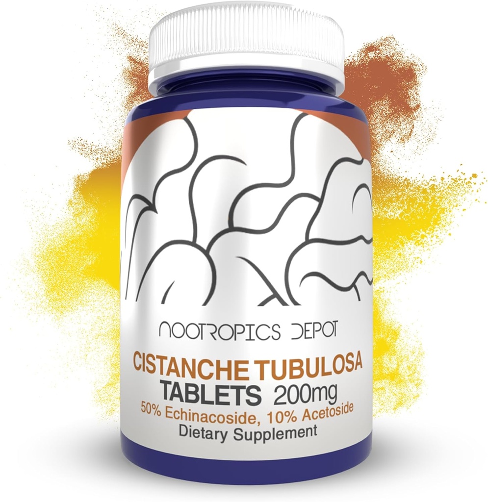 Nootropics Depot Cistanche tubulosa Tablets ← 200mg tención 60 Cuenta Silencio Mínimo 50% Echinacoside + 10% Acetoside (Verbascoside) ← Promueve la Fuerza Física y la Energía Silenciosa Promueve la Vitalidad