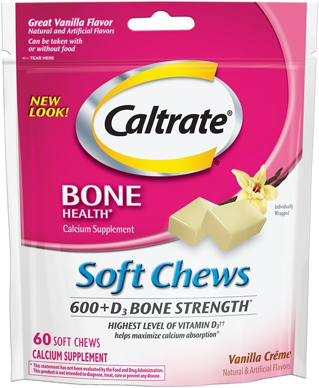 Caltrato 600+D3, Calcio y Vitamina D3 Suplemento de cerdas suaves, 600 mg (Vanilla Crème Flavor, 60 Conde)