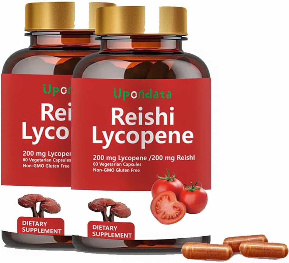 Licopene Capsules, Licopeno Natural 200mg con Reishi Ecológico Mushroom 200mg Suplemento para la salud de próstata y soporte inmunológico - Gluten-Free, No GMO, 60 cápsulas (2 Pack)