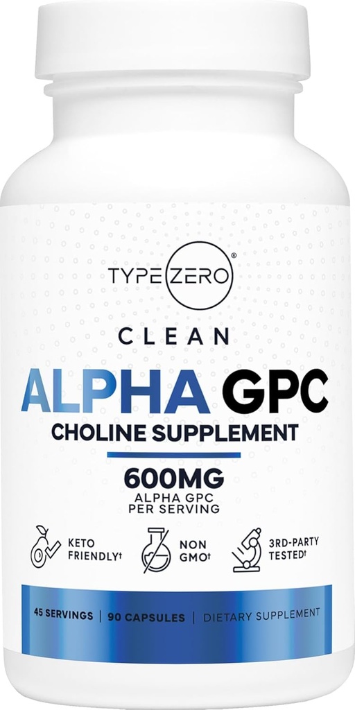 Tipo Zero Ultra Clean Alpha GPC Choline Suplemento (600mg tención 90 cápsulas) Soy Libre, No GMO Nootropics Alpha GPC 600mg / 300mg; Alpha-GPC Memoria del cerebro y suplementos de enfoque