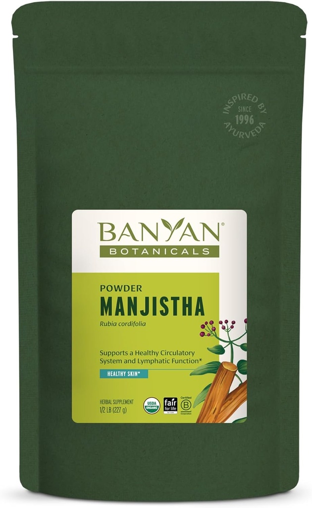 Banyan Botanicals Manjistha Powder – Suplemento Manjistha Orgánica – Limpieza de sangre ayurvédica y soporte del sistema linfático* – 1⁄2 lb. – No GMO Feria certificada sostenible para el comercio justo de vida